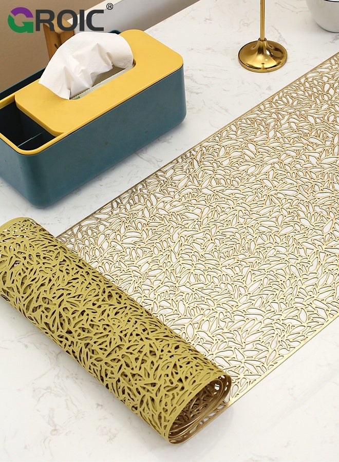 GROIC 5 Pcs Table Flag and Placemat Set, Heat Resistant Waterproof No-Slip Place Mats for Dining Table Kitchen Parties, Washable PVC Table Mats, Restaurant Table Protection, Gold Table Runner and Placemat Set - Image 5